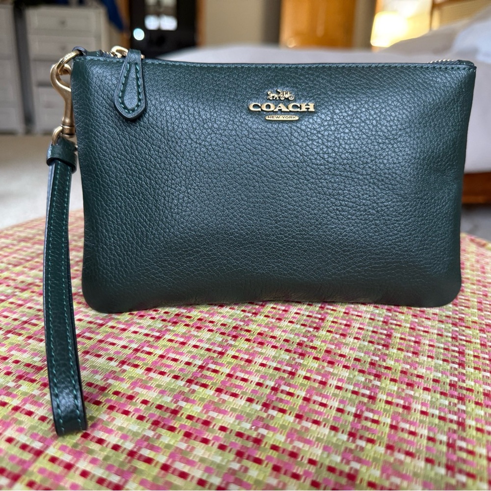 Coach Amazon Green & Gold Leather Wristlet